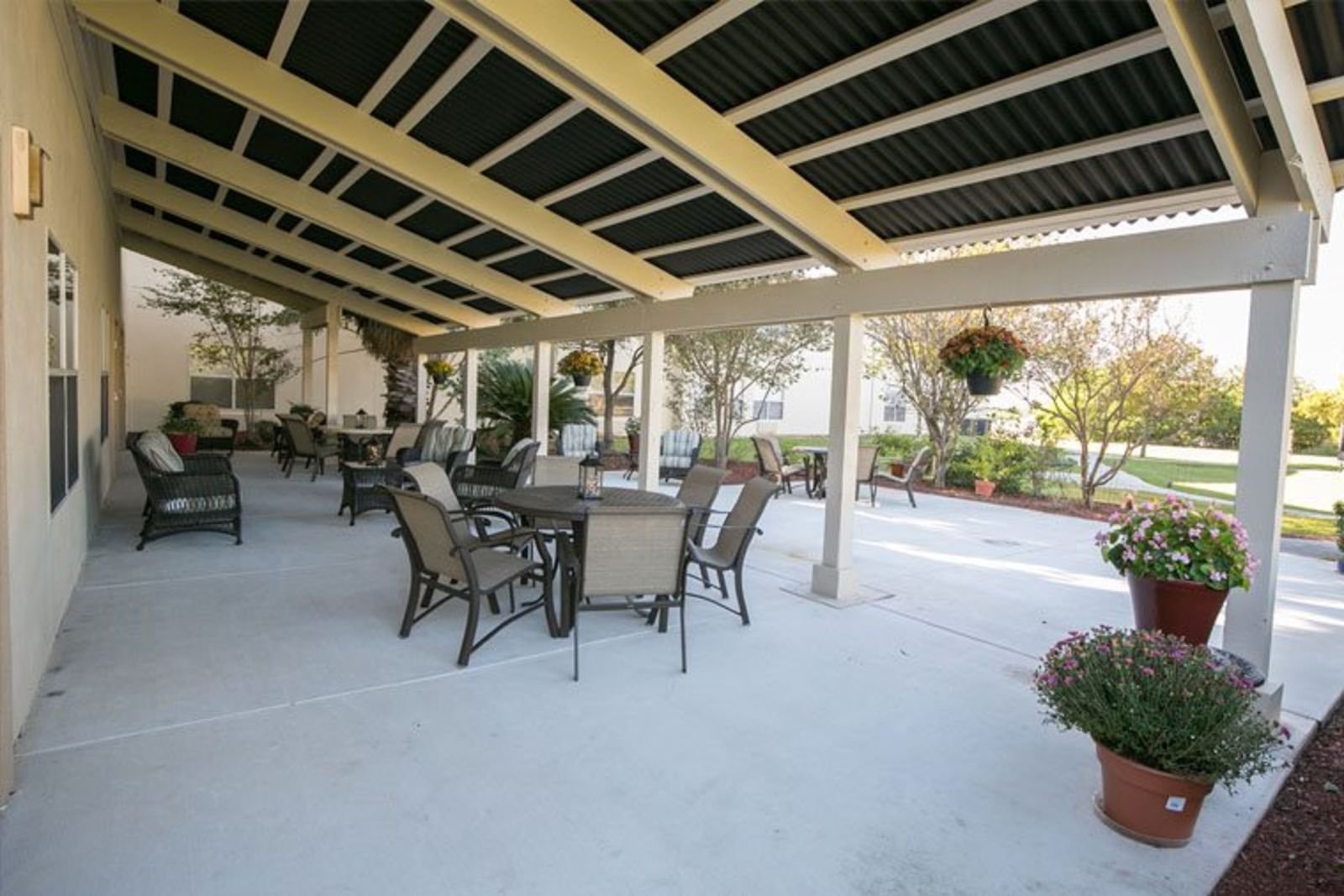 Covered patio with outdoor seating